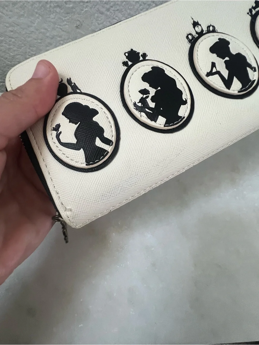 LOUNGEFLY Disney Princess Silhouette Quilted Zip-Around Wallet Bow Black